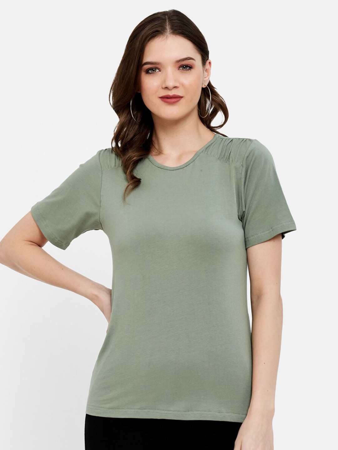 

UNMADE Green Front Shoulder Gathered Top