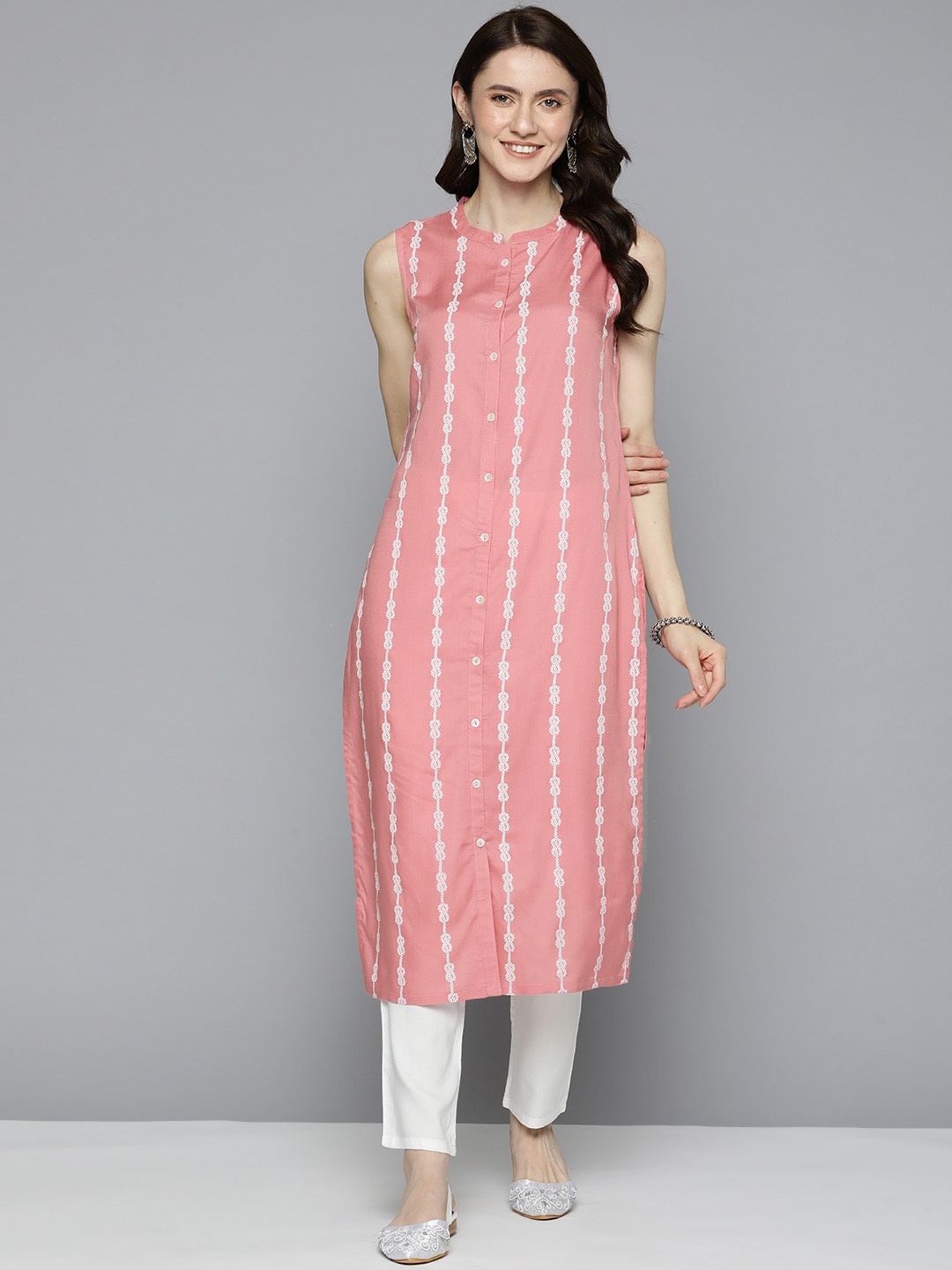 

HERE&NOW Women Pink Ethnic Motifs Printed Kurta with Trousers