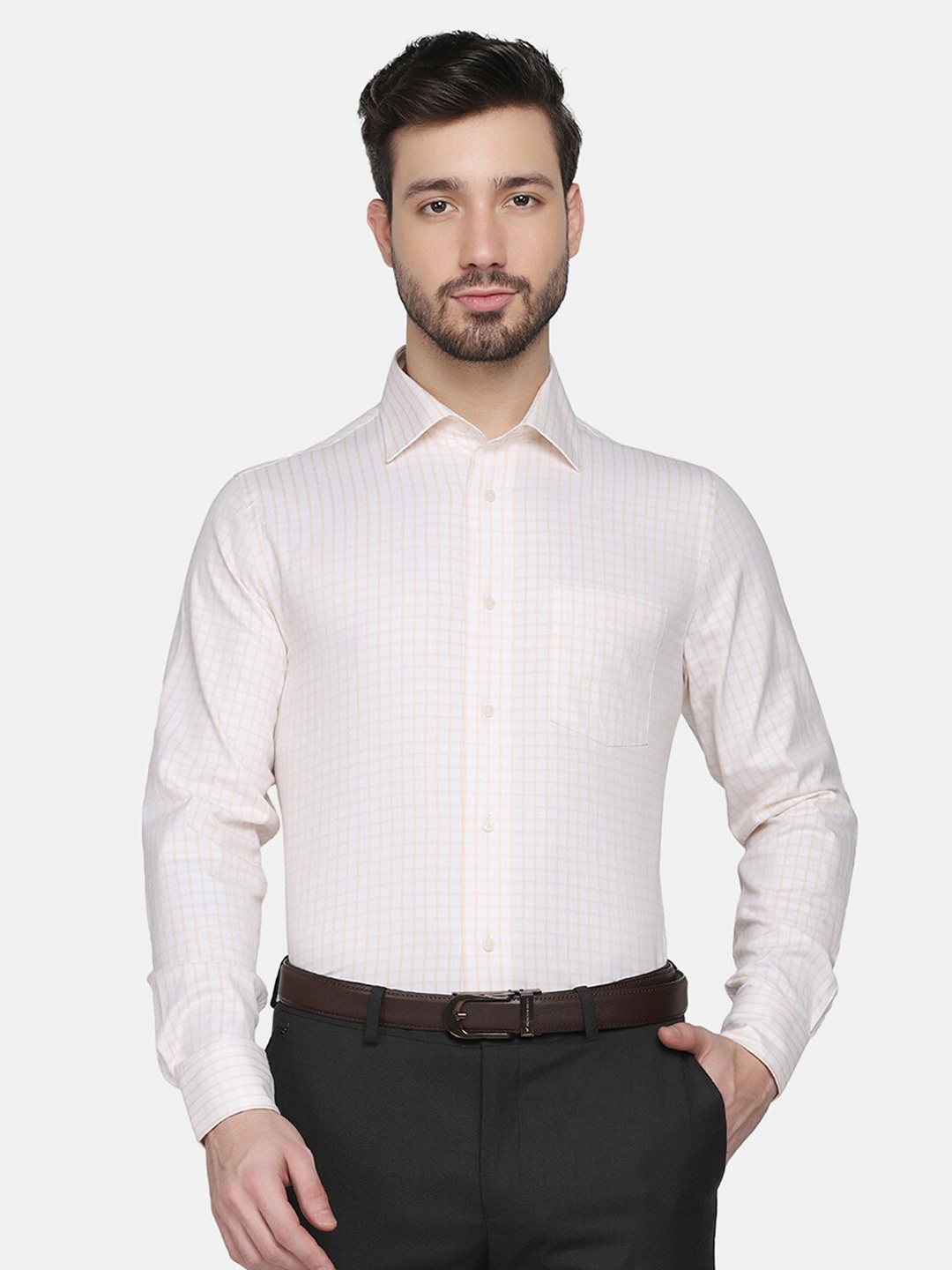 

Blackberrys Men Yellow Slim Fit Micro Checked Formal Shirt