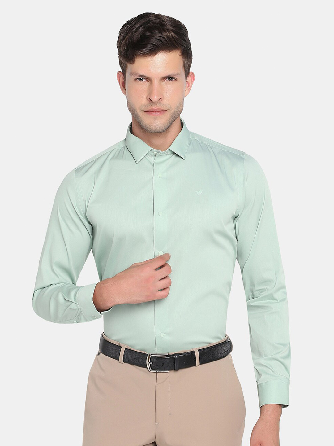 

Blackberrys TechPro Men Green Solid Formal Shirts