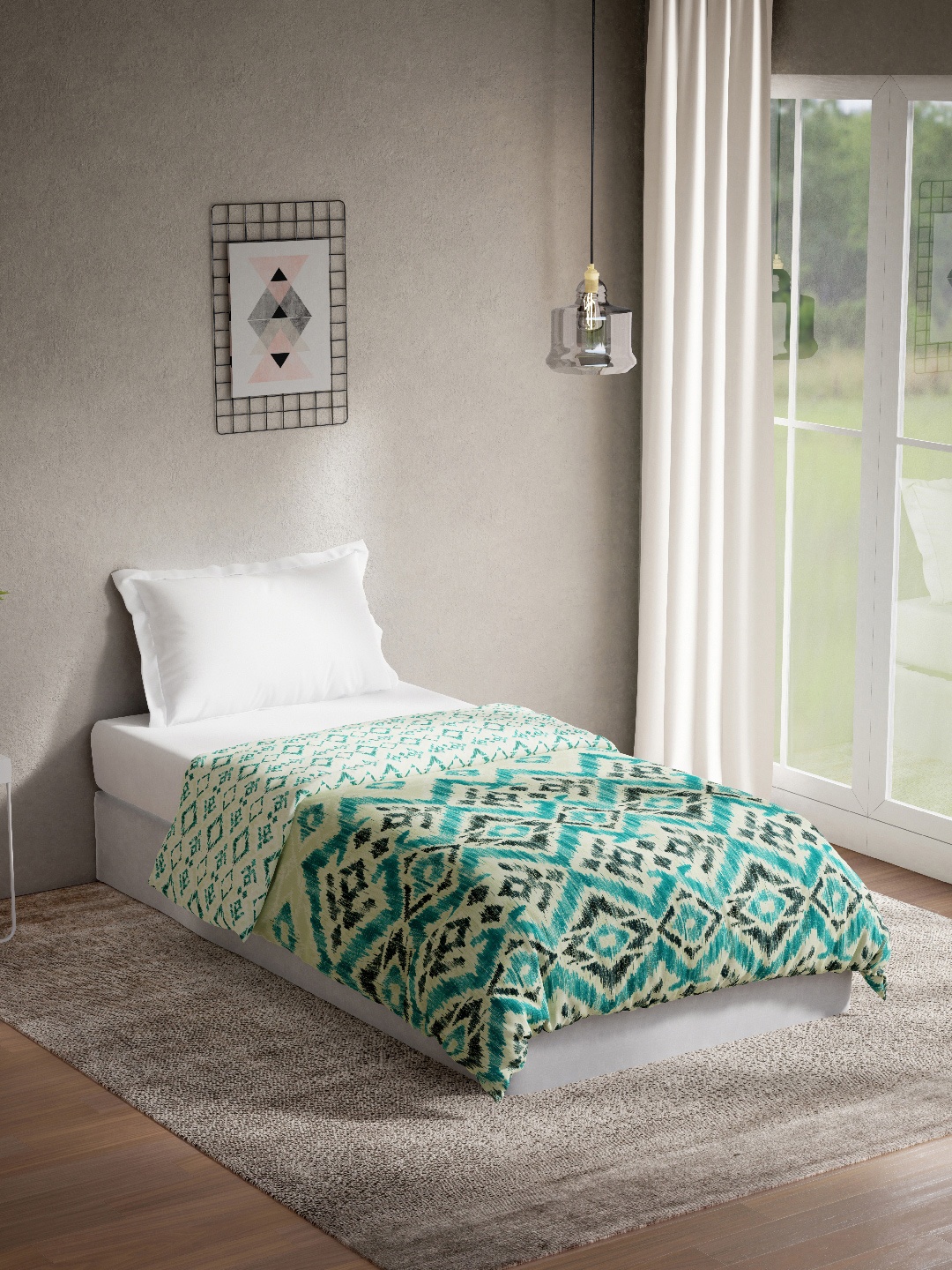 

DDecor Turquoise Blue & White Ethnic Motifs Mild Winter 150 GSM Single Bed Quilt