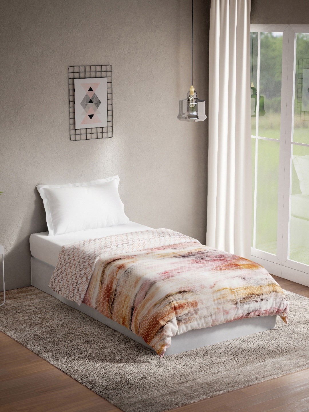 

DDecor Red Abstract Pure Cotton 150 GSM Reversible Single Quilt