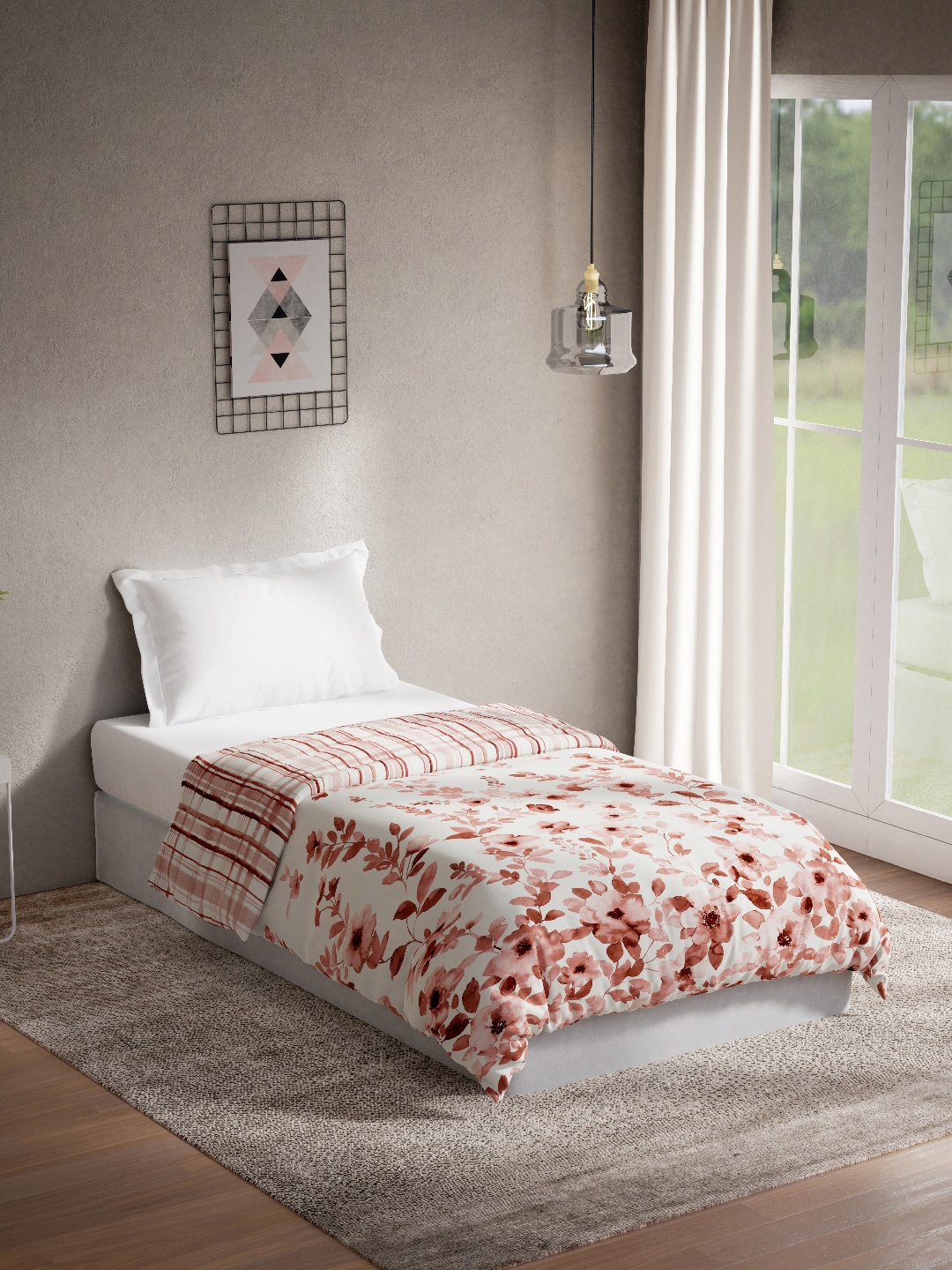 

DDecor Red Floral Pure Cotton 150 GSM Reversible Single Quilt