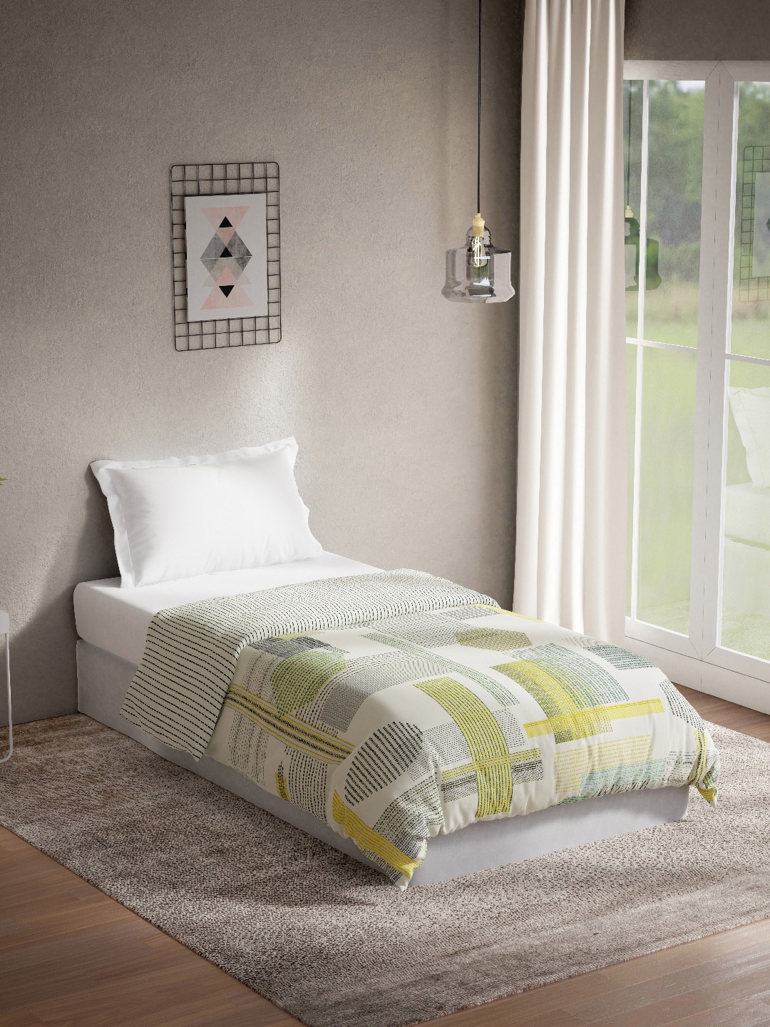 

DDecor Multi Geometric Pure Cotton 150 GSM Reversible Single Quilt, White