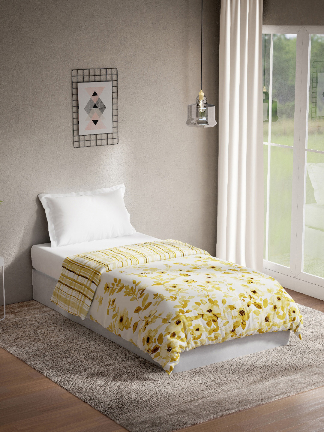 

DDecor Yellow Floral Mild Winter 150 GSM Single Bed Quilt