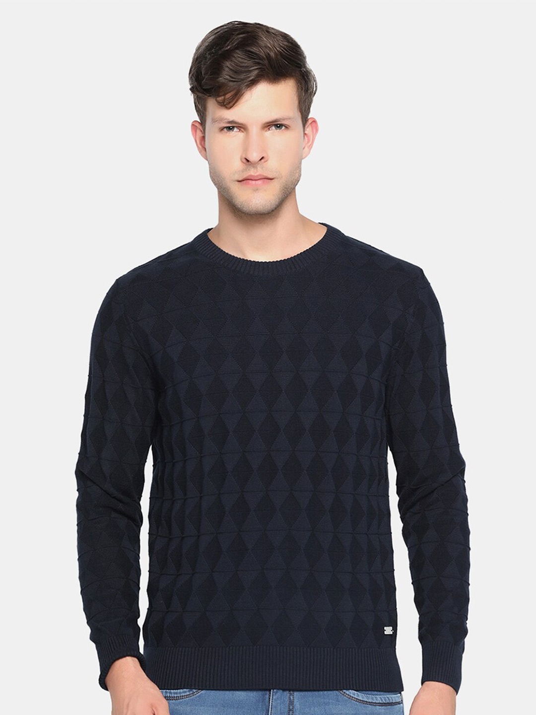 

Blackberrys Men Navy Blue Cable Knit Pullover