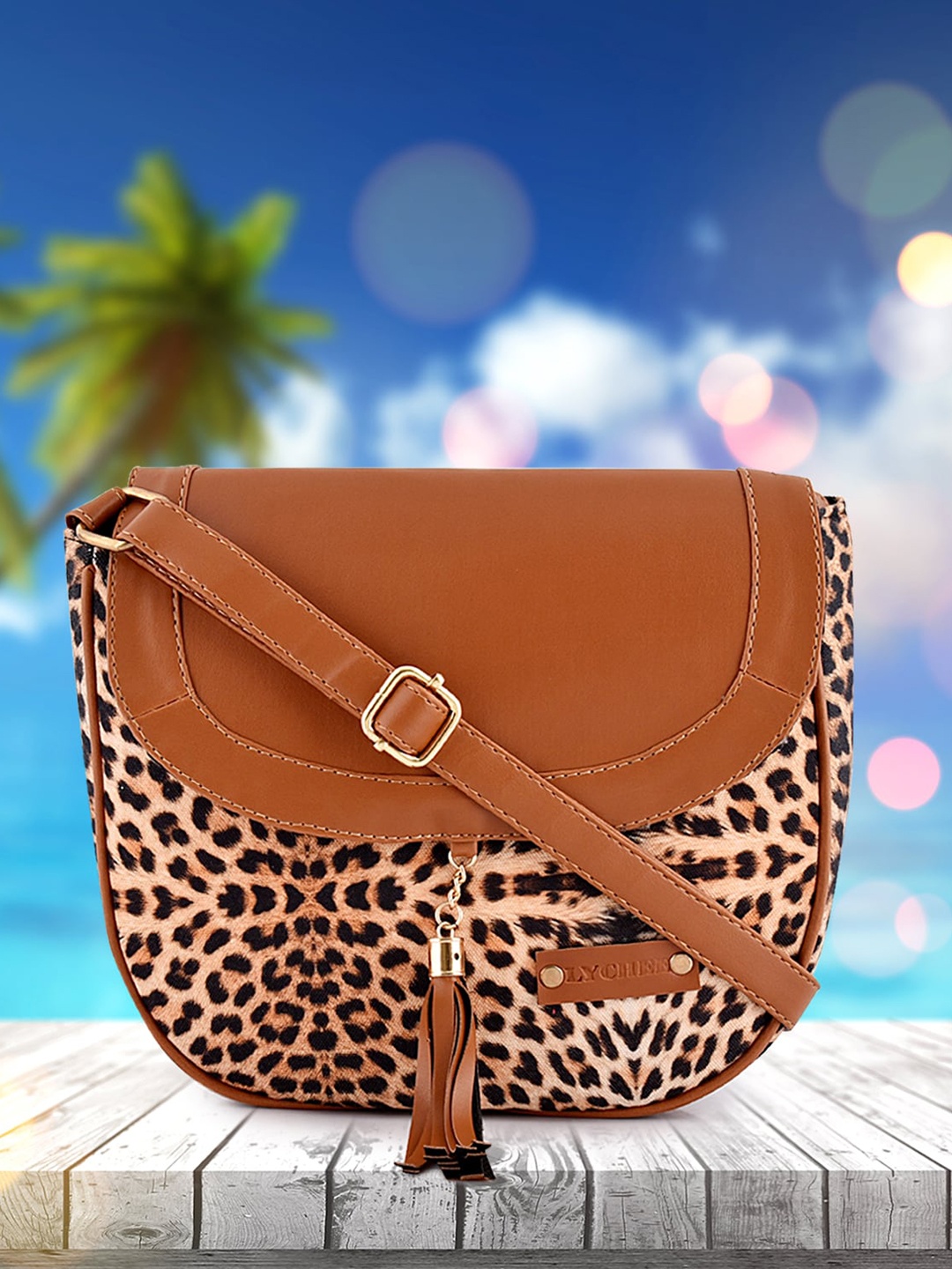 

Lychee bags Brown Animal Printed Structured Sling Bag