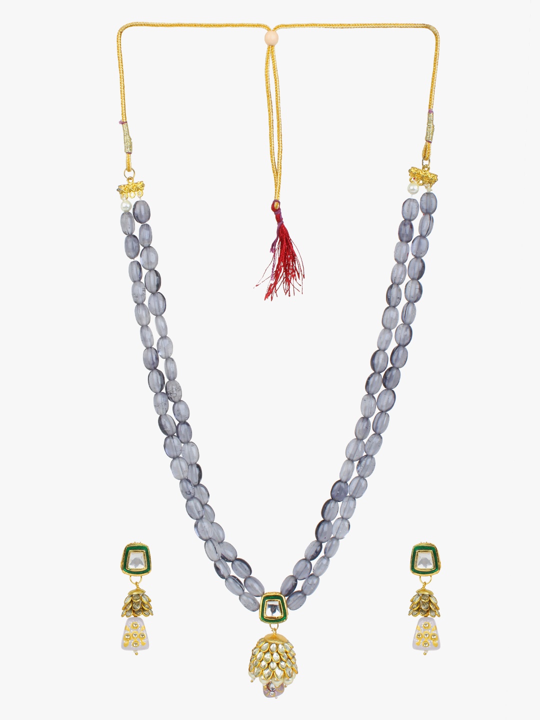

CARDINAL Gold-Plated Grey & White Stone Studded & Beaded Jewellery Set