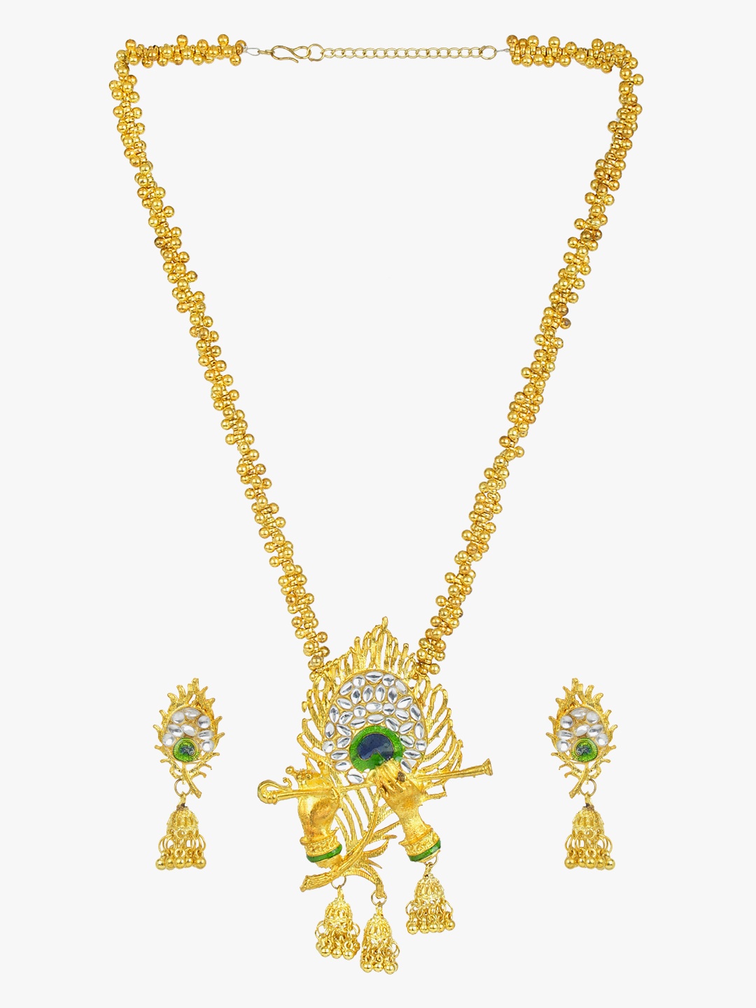 

CARDINAL Gold-Plated Green & White Stone Studded & Beaded Jewellery Set
