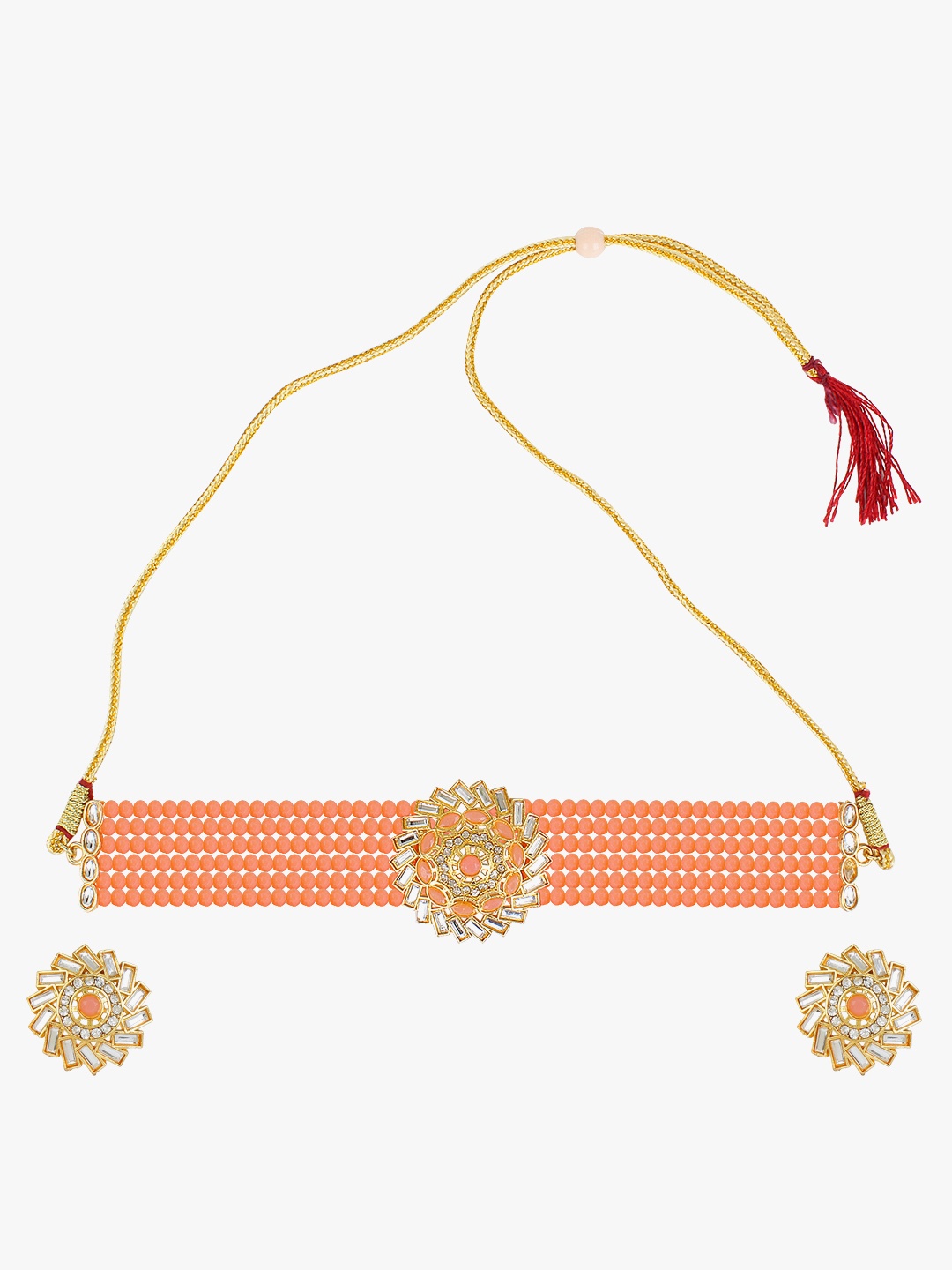 

CARDINAL Gold-Plated Stone Studded & Beaded Jewellery Set
