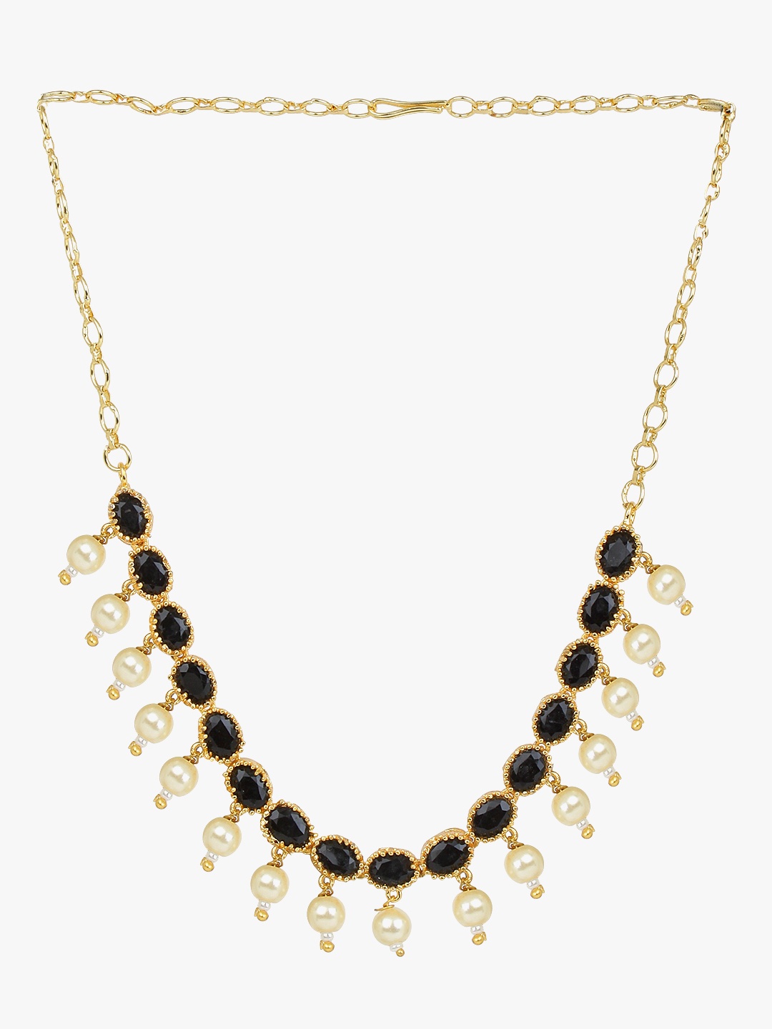 

CARDINAL Gold-Plated White & Black Stone Studded & Beaded Jewellery Set