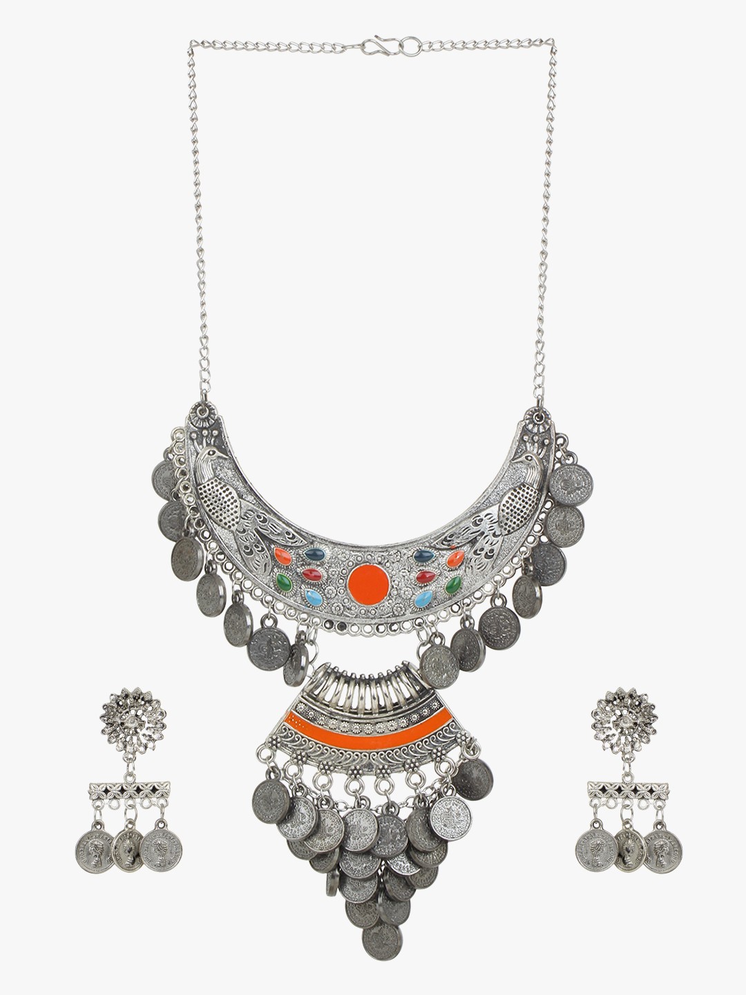 

CARDINAL Women Silver-Plated Minakari Choker Necklace Jewellery Set