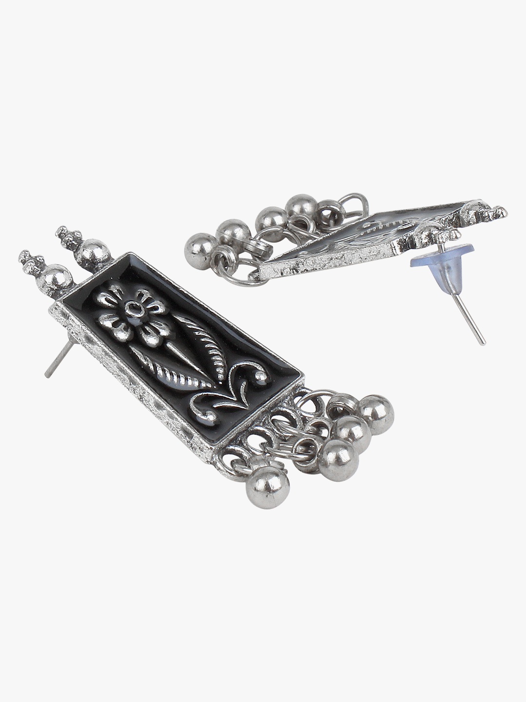 

CARDINAL Silver-Plated Black Beaded Meenakari Jewellery Set