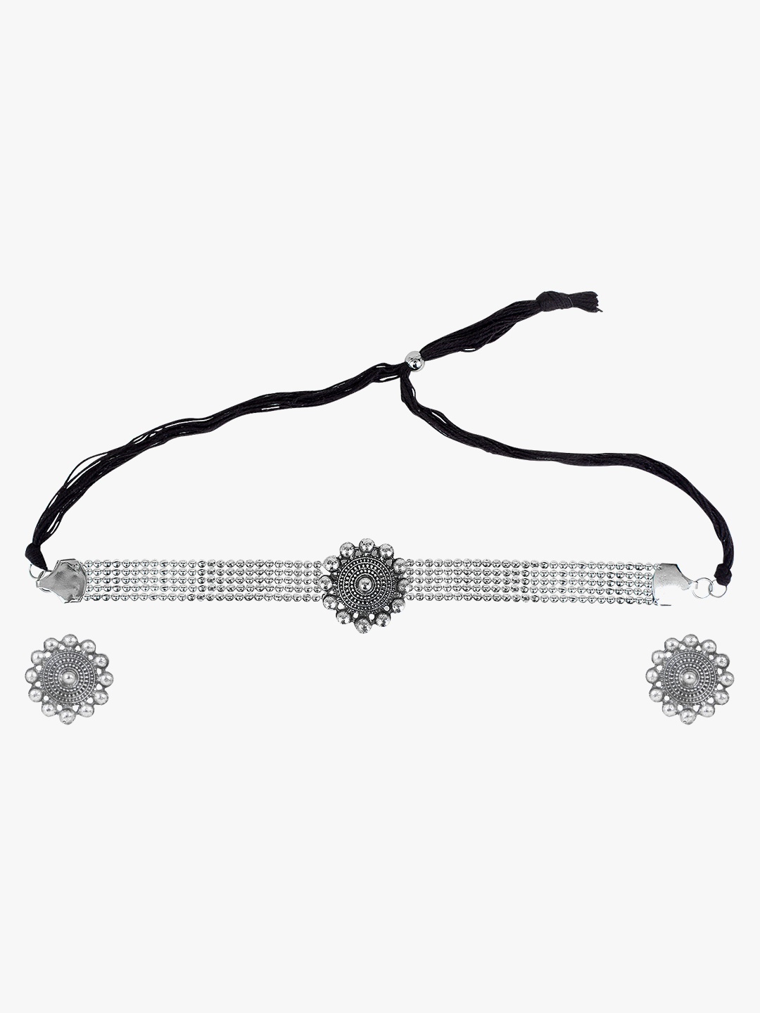 

CARDINAL Silver-Toned Oxidized Floral Choker Necklace Set