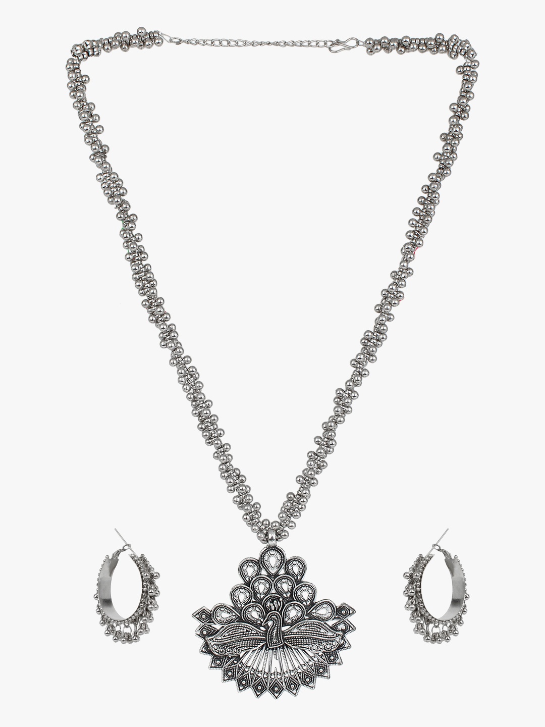 

CARDINAL Silver-Toned Oxidized Minakari Choker Necklace Set