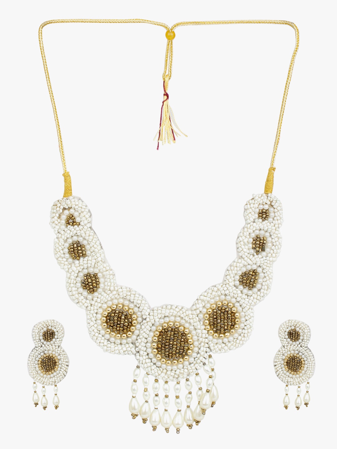 

CARDINAL White & Gold-Toned Beaded Weaving Necklace Set