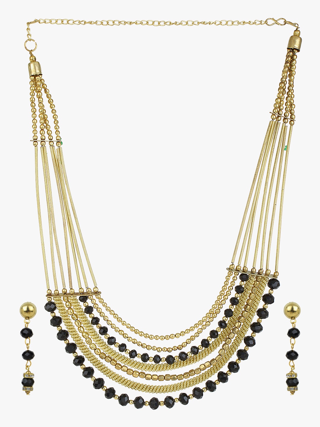 

CARDINAL Gold-Toned Black Beaded Layered Long Necklace Set