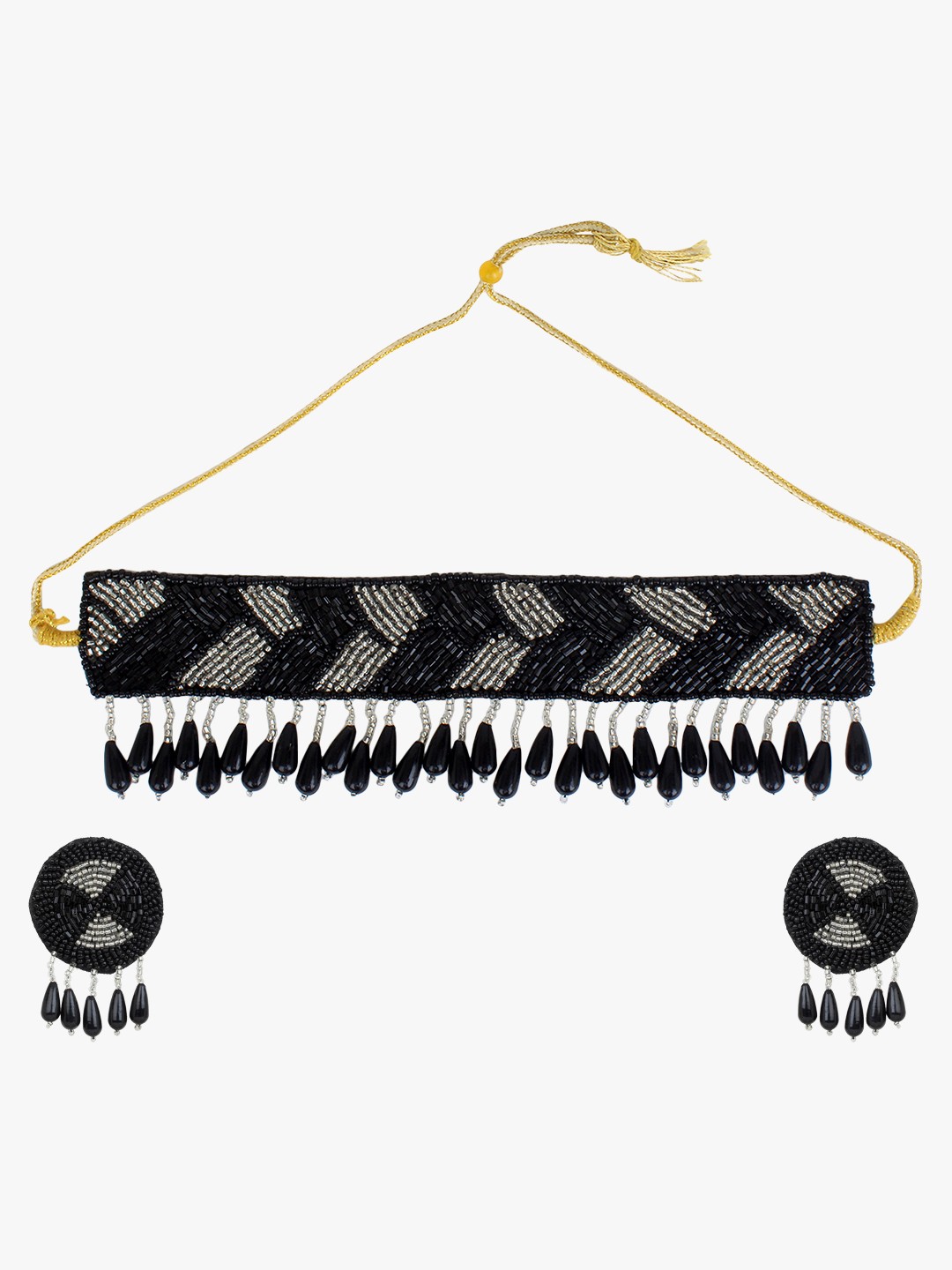 

CARDINAL Black Beaded Weaving Choker Necklace Set