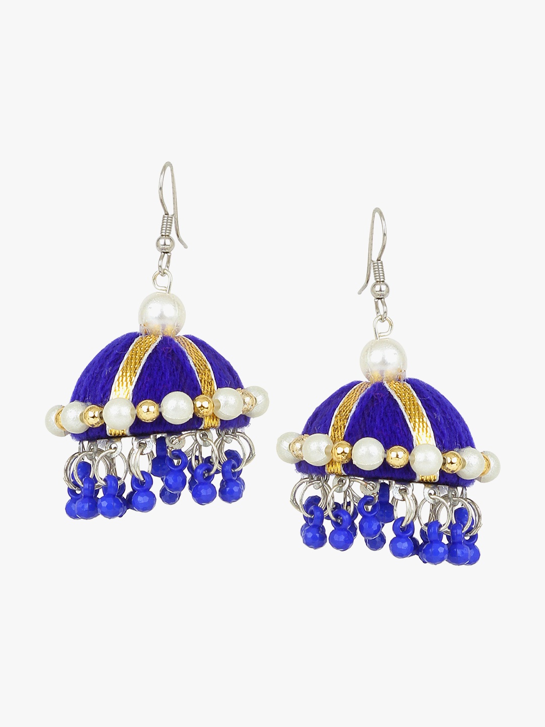 

CARDINAL Women Blue & White Dome Shaped Fabric Jhumka Earrings