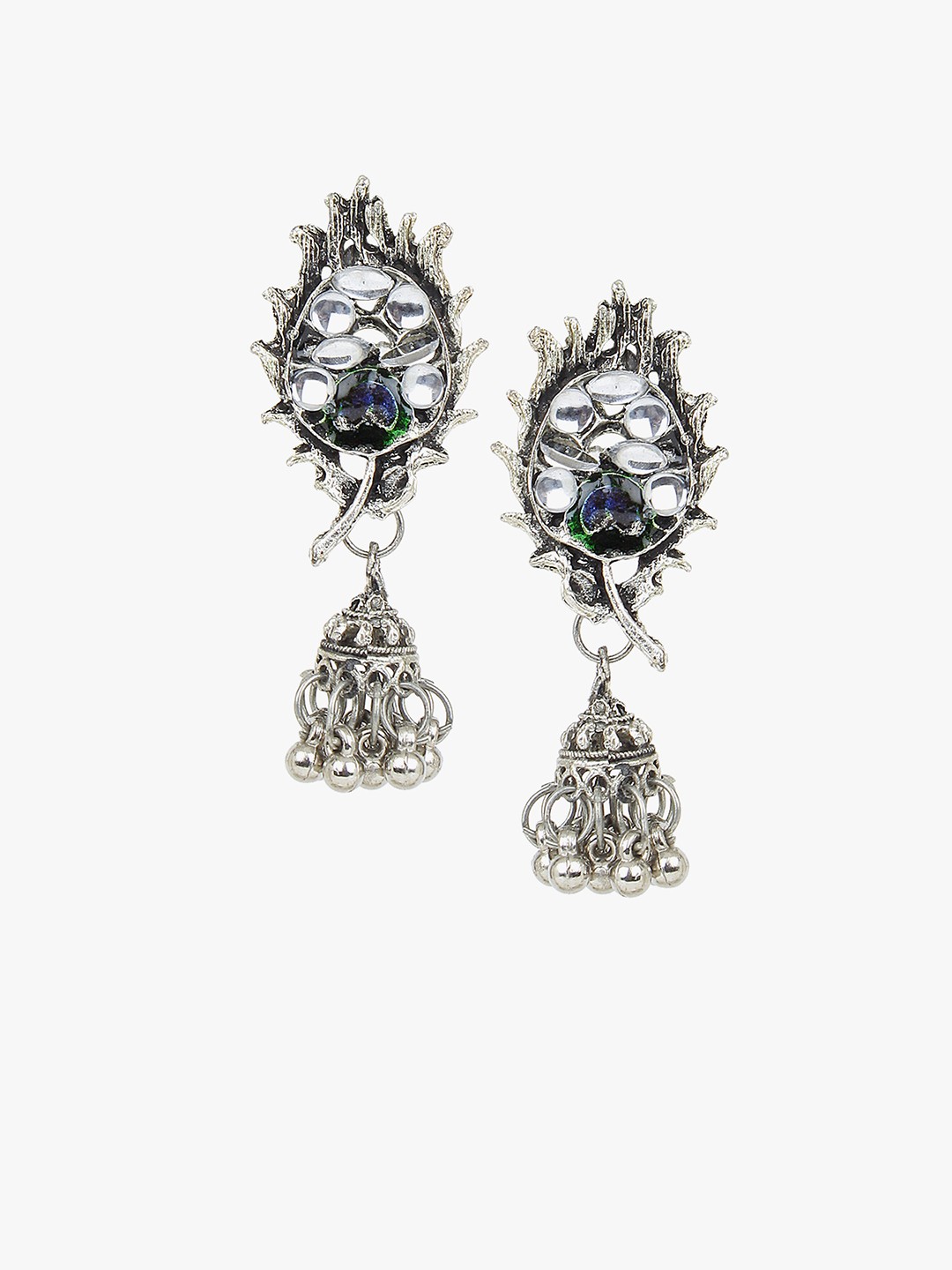 

CARDINAL Oxidized Silver-Toned Blue Stoned KANAHAJI MURLI Pendant Long Necklace Set