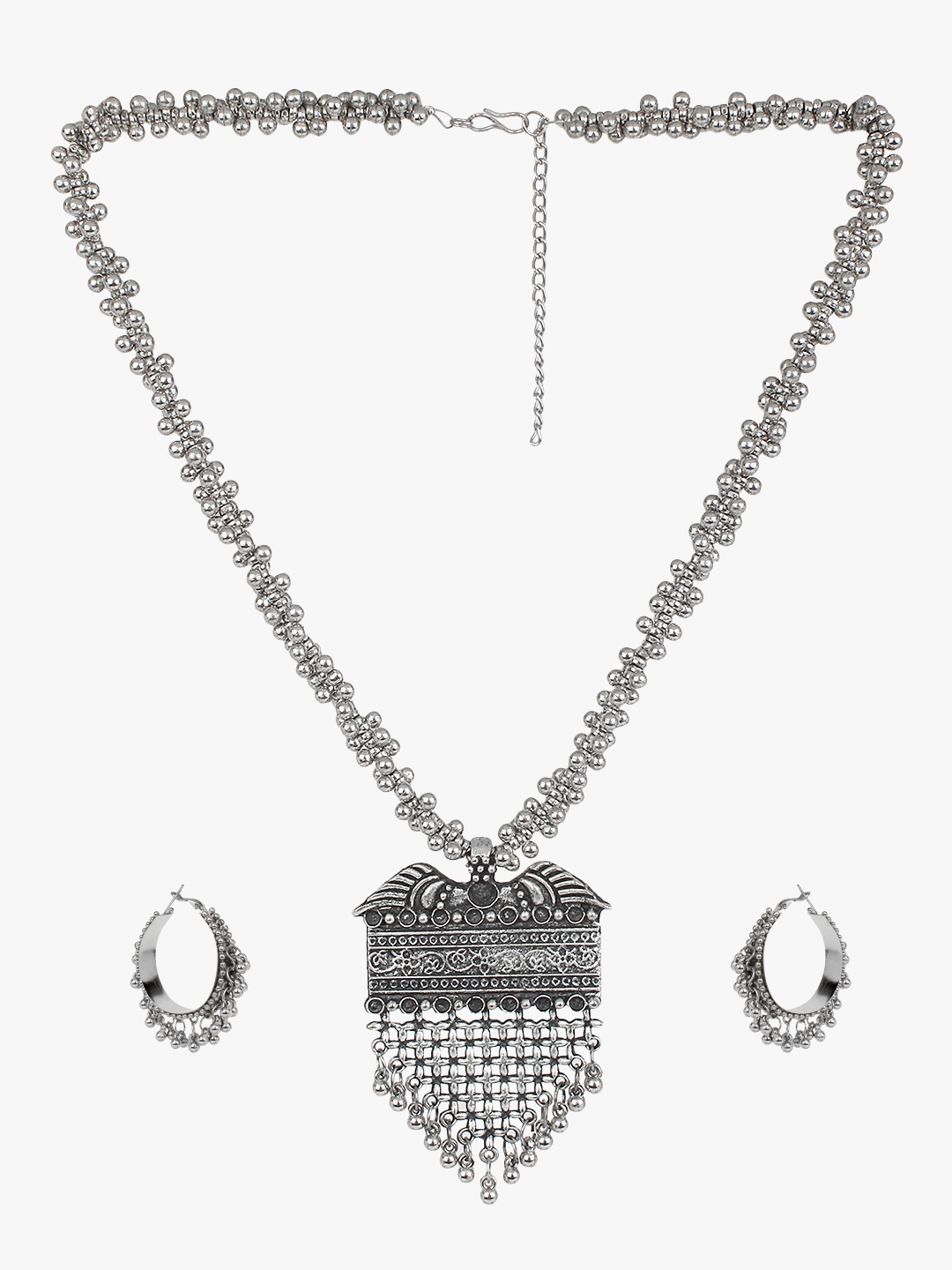 

CARDINAL Silver Oxidized Long Necklace With Bali Earrings