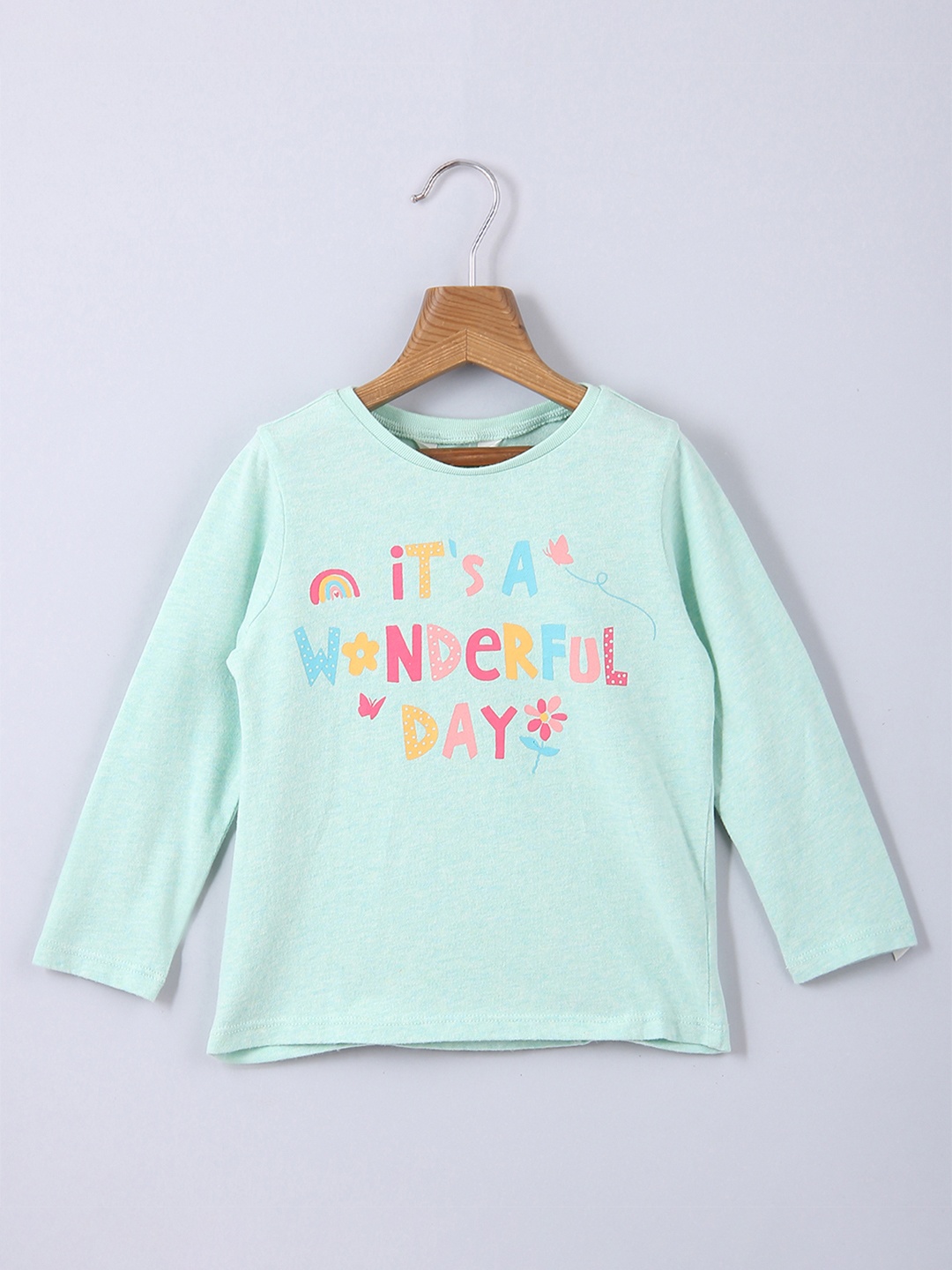 

Beebay Girls Green Typography Printed Pure Cotton T-shirt