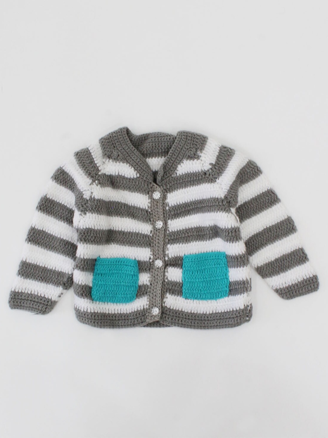 

Woonie Unisex Kids Grey & White Striped Cardigan