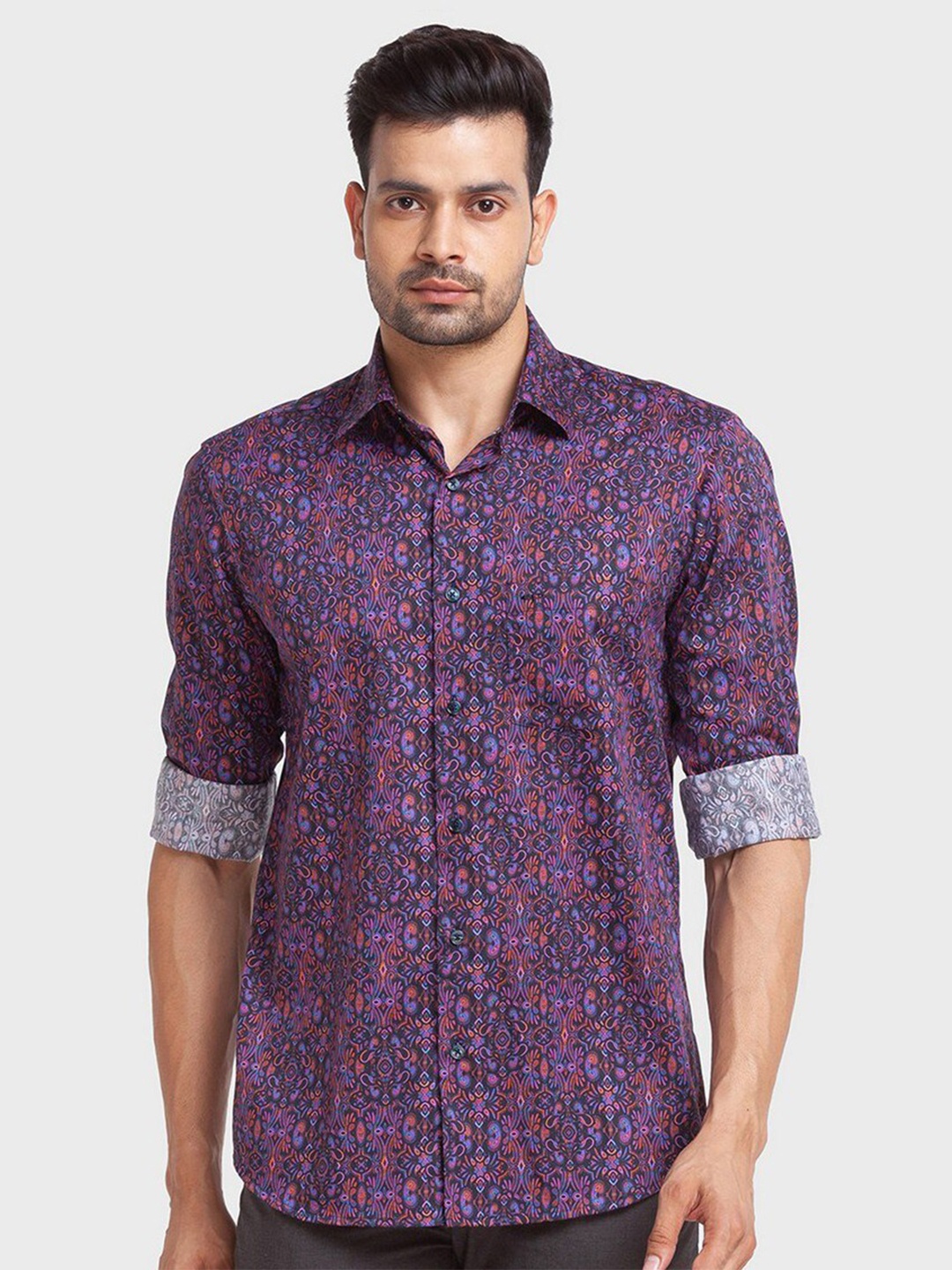 

ColorPlus Men Violet Tailored Fit Printed Organic Cotton Casual Shirt