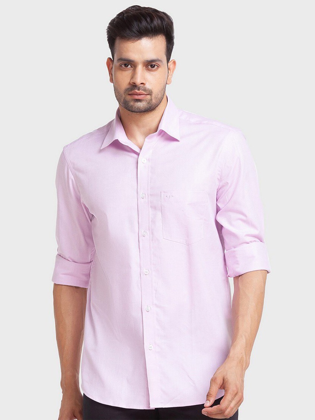 

ColorPlus Men Pink Self Design Tailored Fit Organic Cotton Casual Shirt