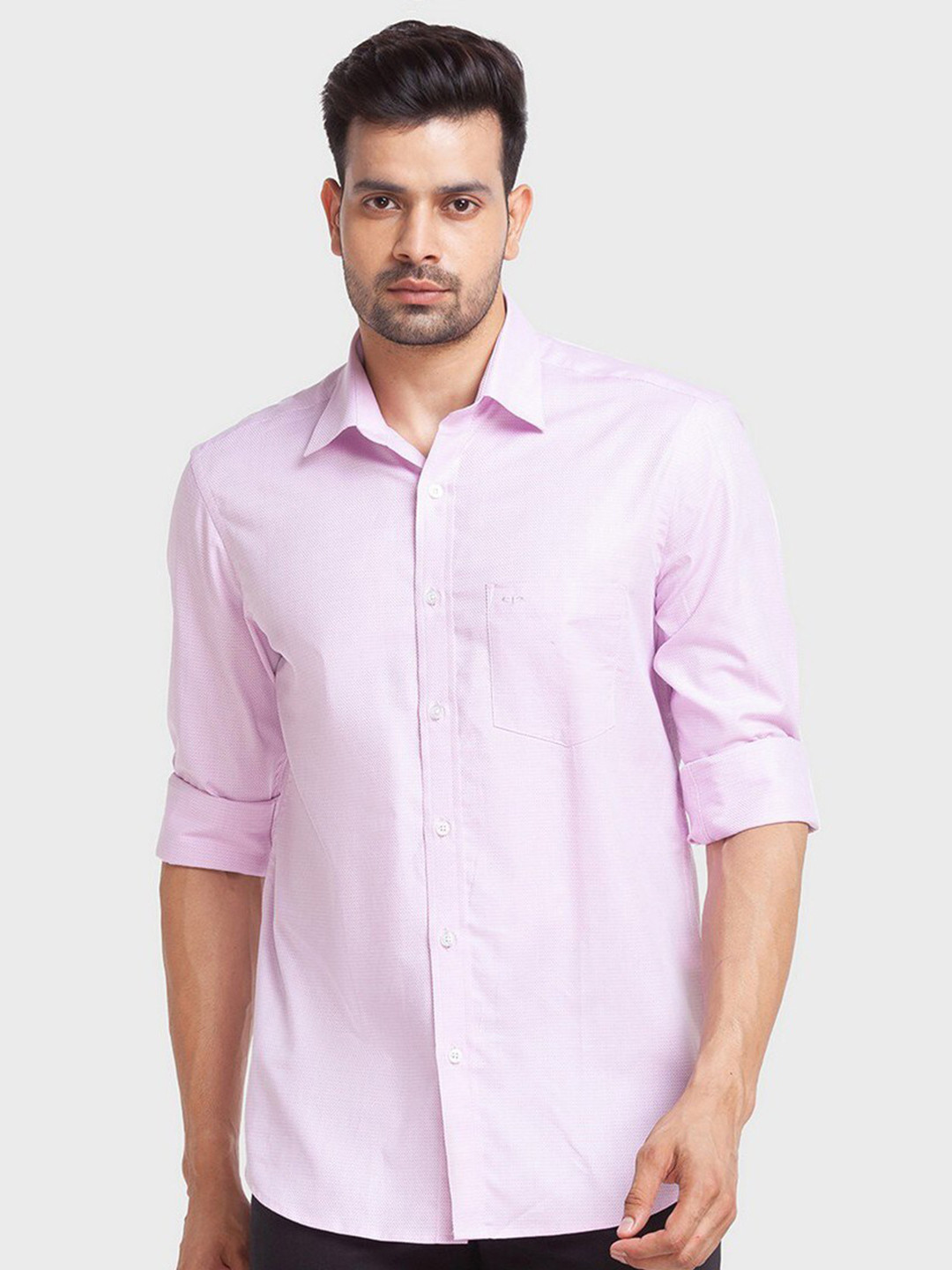 

ColorPlus Men Pink Textured Tailored Fit Organic Cotton Casual Shirt