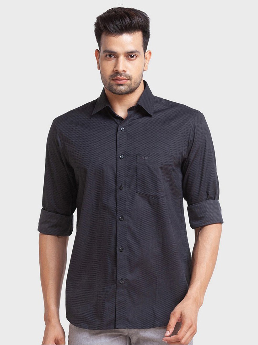 

ColorPlus Men Black Self Design Tailored Fit Organic Cotton Casual Shirt