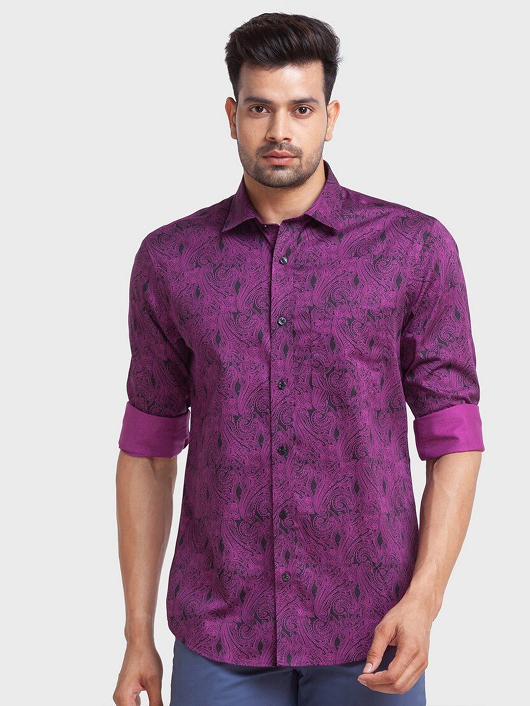

ColorPlus Men Violet Ethnic Printed Tailored Fit Organic Cotton Casual Shirt