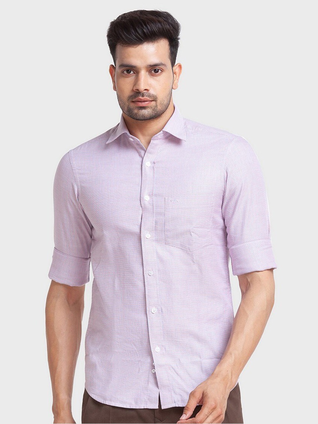 

ColorPlus Men Medium Red Self Design Tailored Fit Organic Cotton Casual Shirt