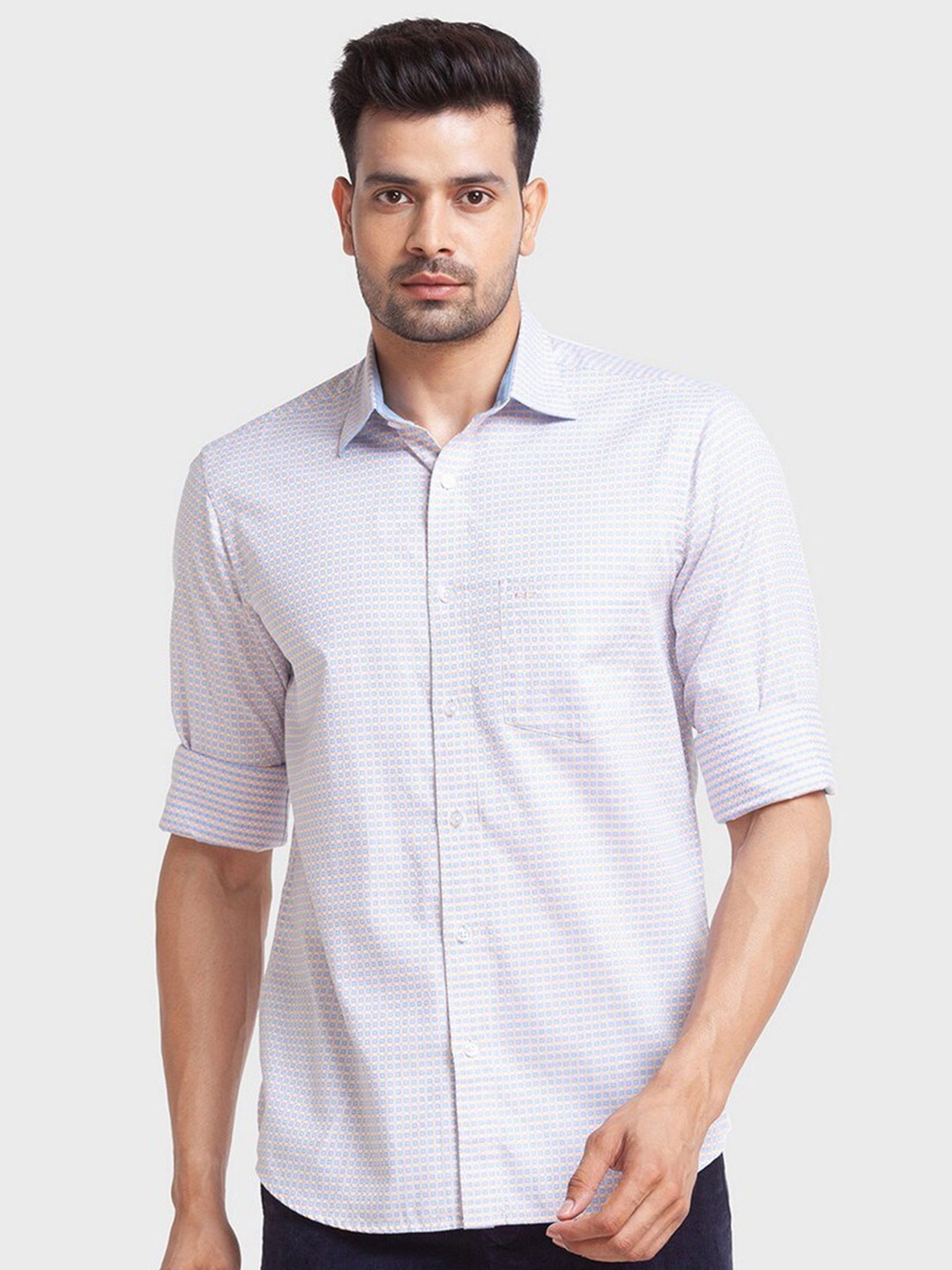 

ColorPlus Men Orange Grid Tattersall Check Tailored Fit Organic Cotton Casual Shirt