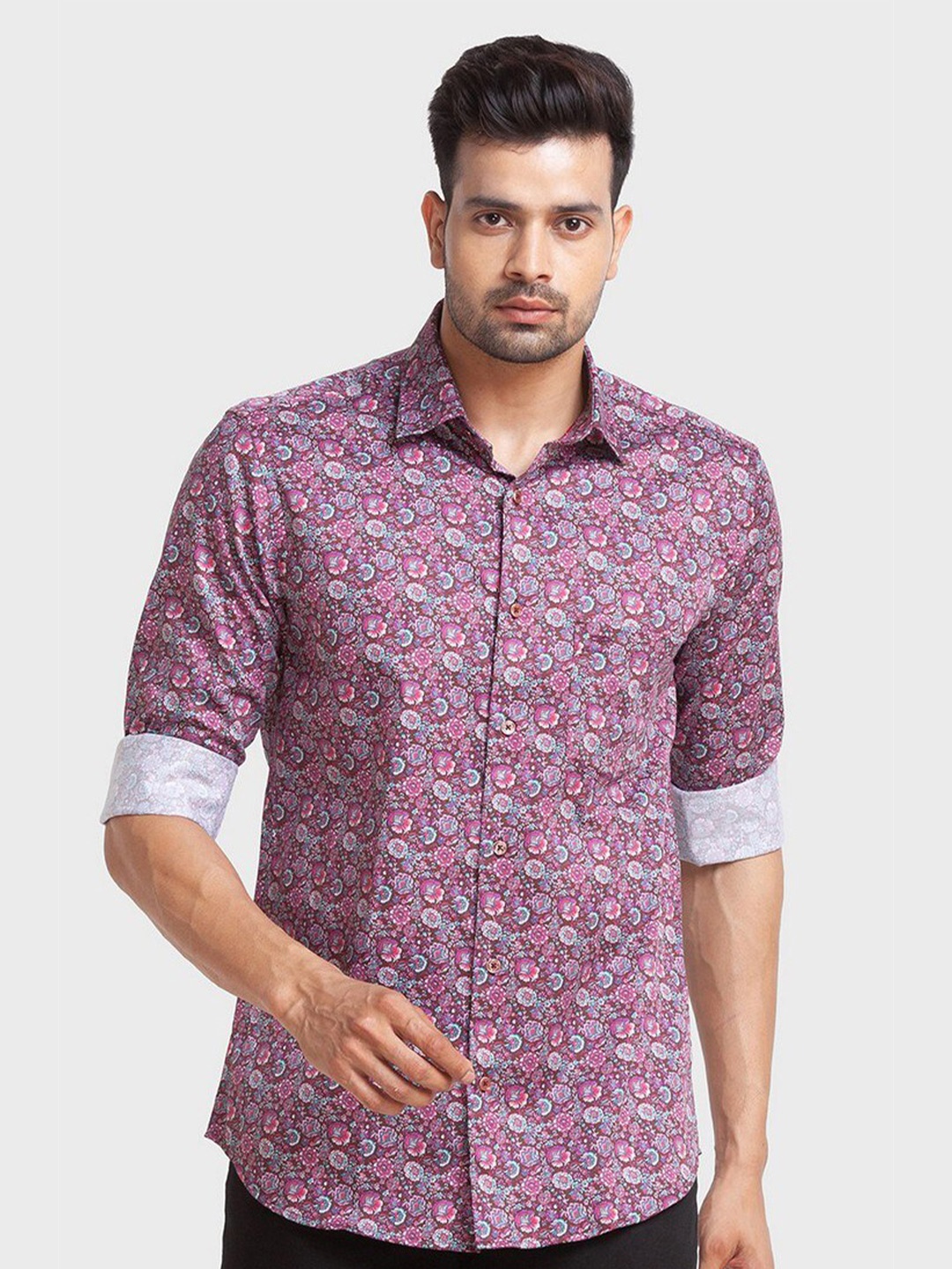 

ColorPlus Men Red Floral Printed Tailored Fit Organic Cotton Casual Shirt