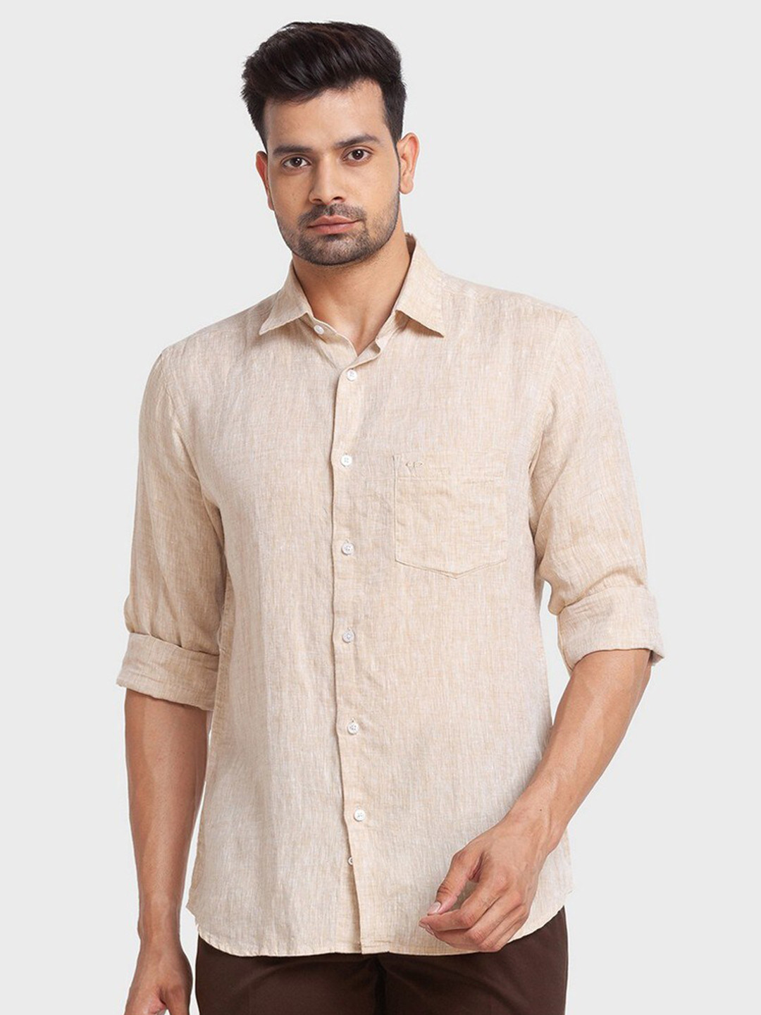 

ColorPlus Men Beige Solid Tailored Fit Organic Cotton Casual Shirt