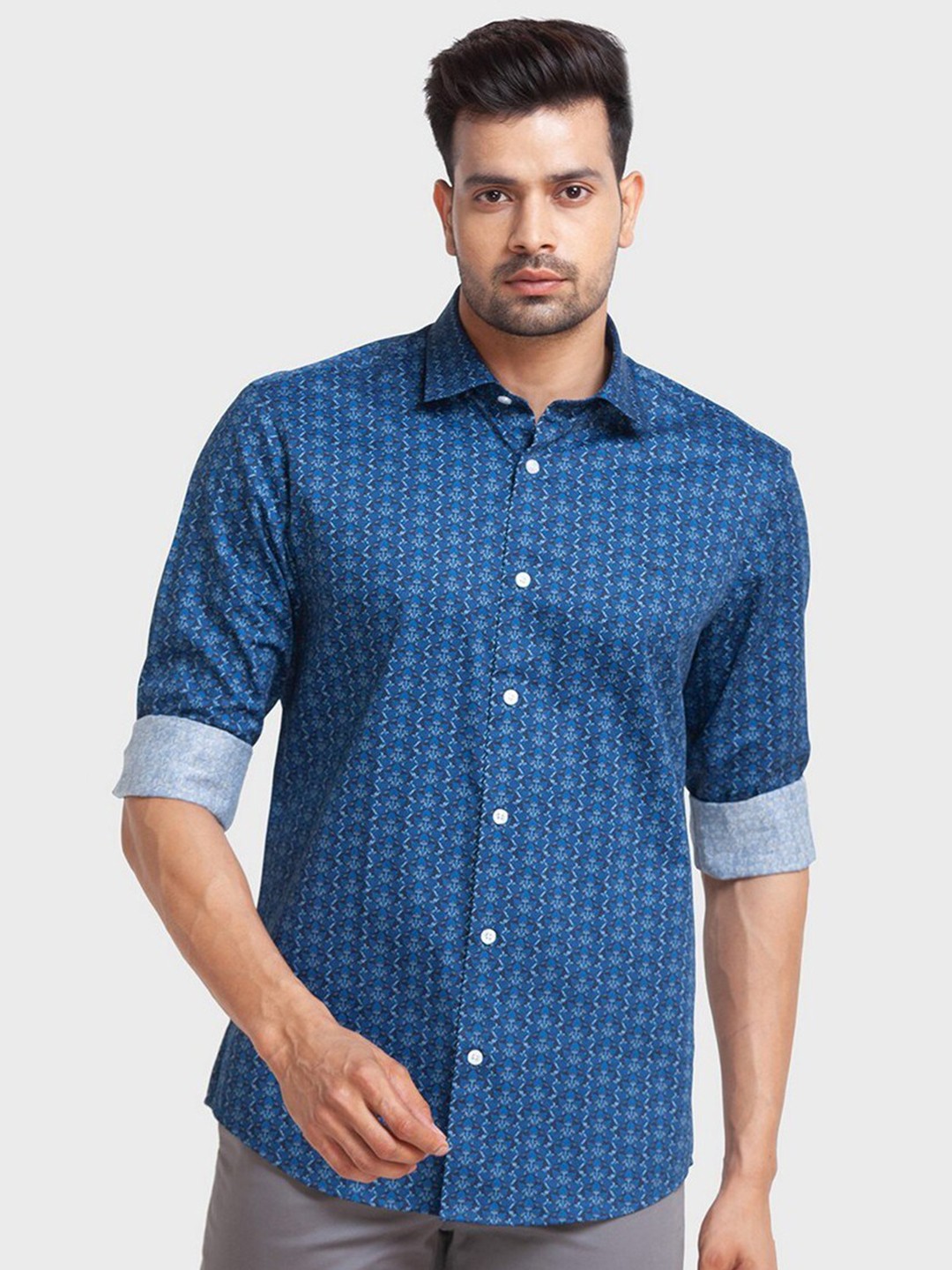 

ColorPlus Men Blue Tailored Fit Printed Casual Organic Cotton Shirt
