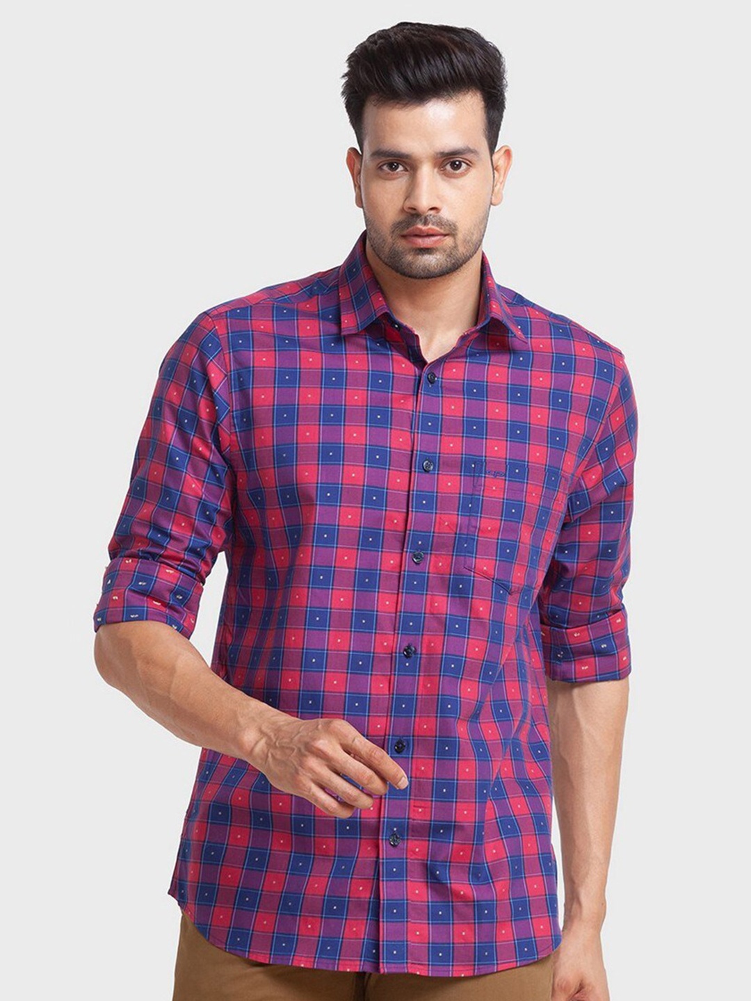 

ColorPlus Men Blue Tailored Fit Checked Casual Organic Cotton Shirt