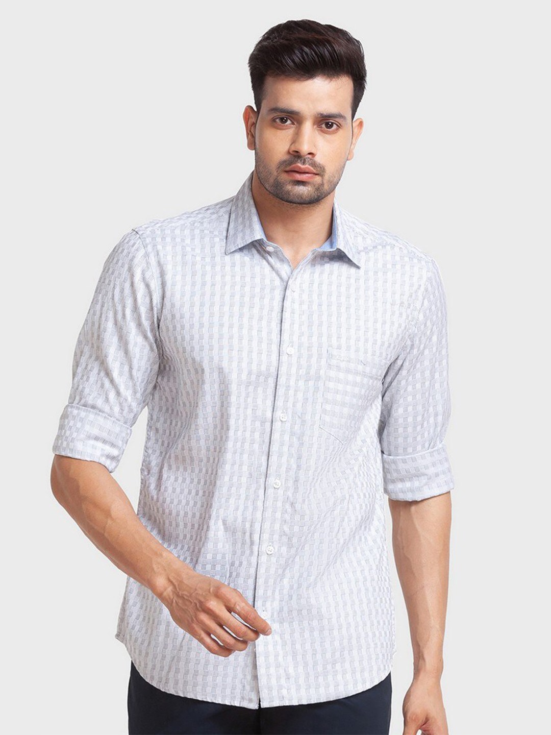 

ColorPlus Men Grey Tailored Fit Checked Casual Organic Cotton Shirt