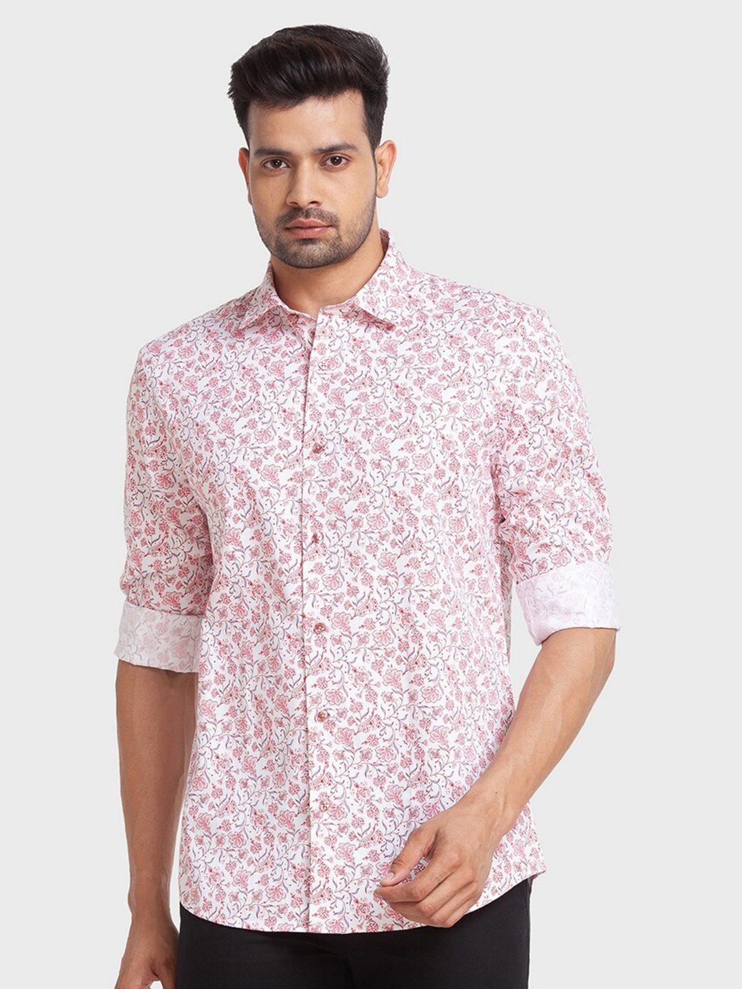 

ColorPlus Men Red Tailored Fit Floral Printed Casual Organic Cotton Shirt