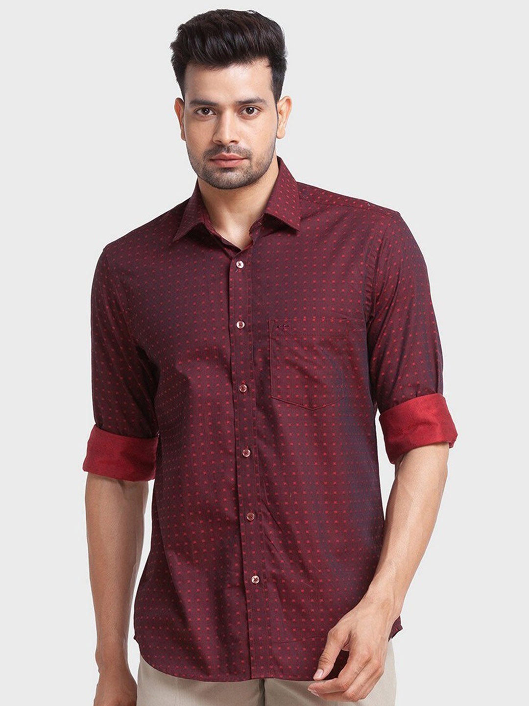 

ColorPlus Men Red Tailored Fit Printed Casual Organic Cotton Shirt