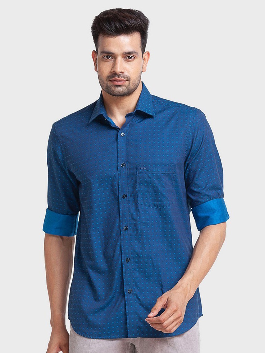 

ColorPlus Men Blue Tailored Fit Casual Organic Cotton Shirt
