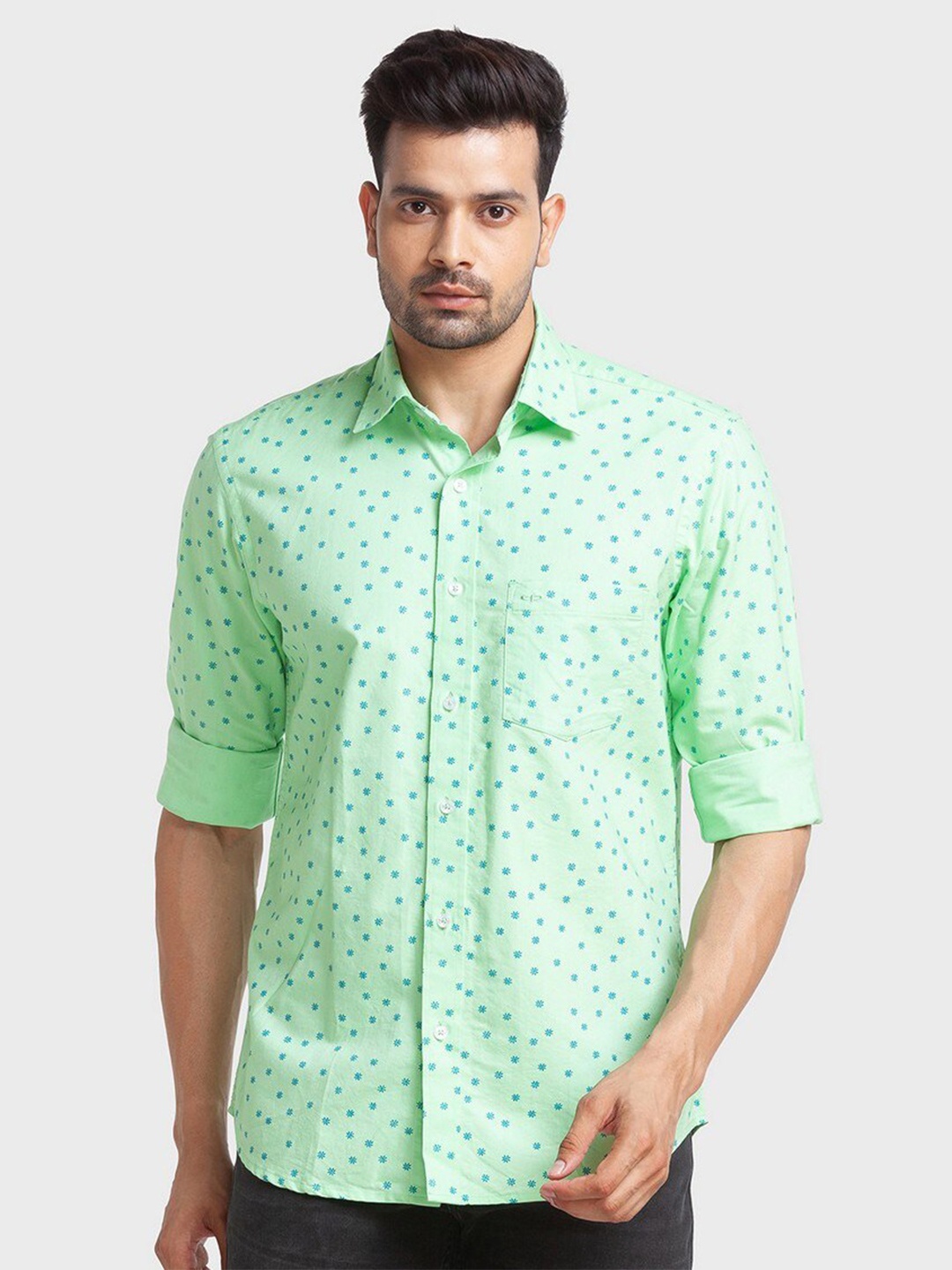 

ColorPlus Men Green Tailored Fit Printed Casual Organic Cotton Shirt