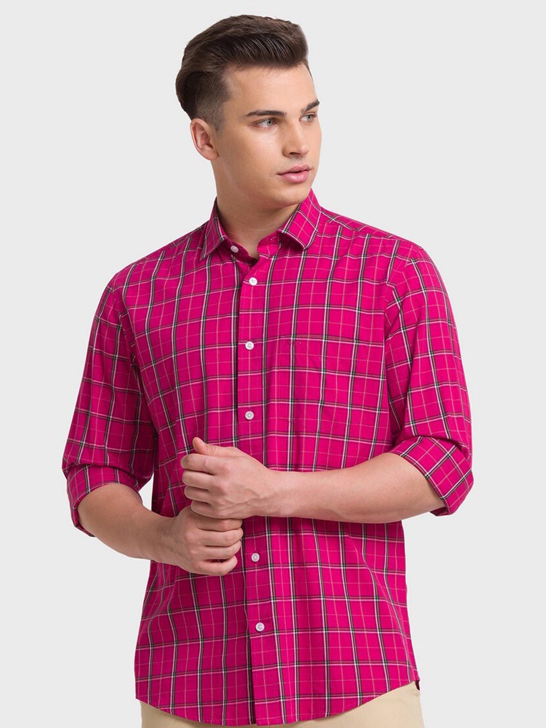 

ColorPlus Men Pink Tailored Fit Tartan Checked Casual Organic Cotton Shirt