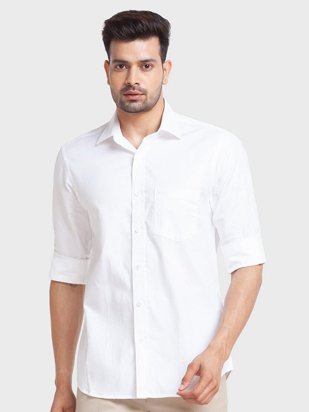 

ColorPlus Men White Tailored Fit Casual Organic Cotton Shirt