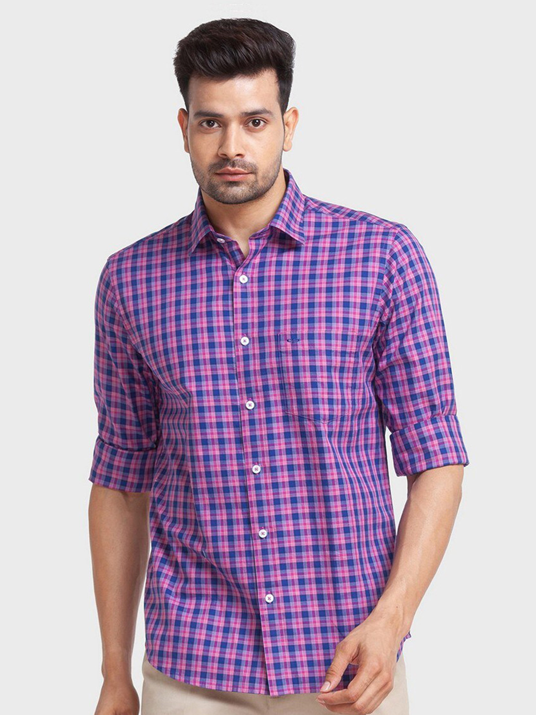 

ColorPlus Men Purple Tailored Fit Checked Casual Organic Cotton Shirt