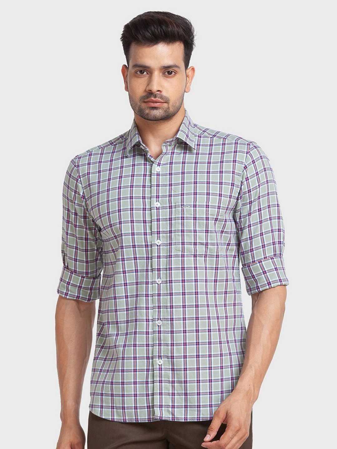 

ColorPlus Men Grey Tailored Fit Tartan Checked Casual Organic Cotton Shirt