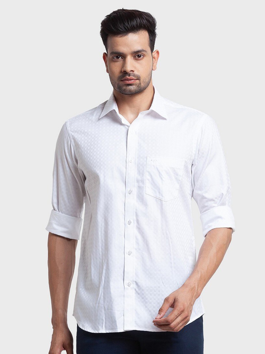 

ColorPlus Men White Organic Cotton Tailored Fit Micro Checks Casual Shirt