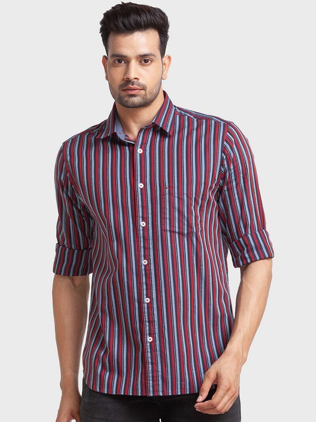 

ColorPlus Men Red Organic Cotton Tailored Fit Striped Casual Shirt