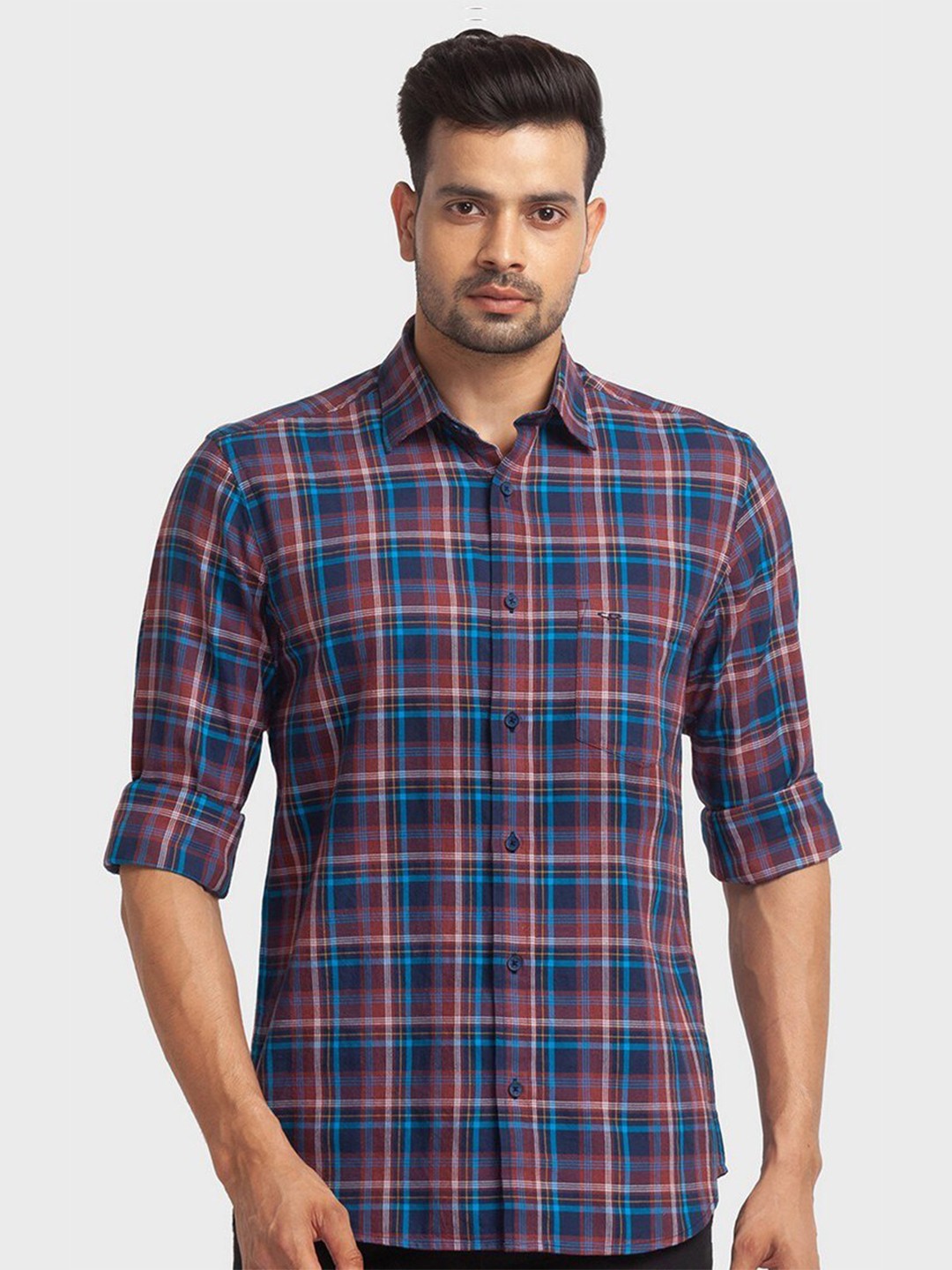 

ColorPlus Men Red Organic Cotton Tailored Fit Tartan Checks Casual Shirt